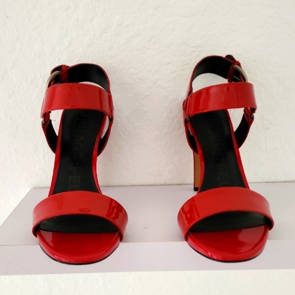 Karl Lagerfeld Paris Women's NIB Cieone Red Patent Leather Sandals. Size 9.5M - Picture 5 of 13
